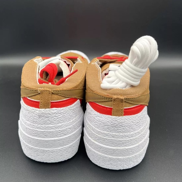 Nike Blazer Low x Sacai British Tan Brown Red White DD1877-200 Mens Size 11 - Picture 3 of 13